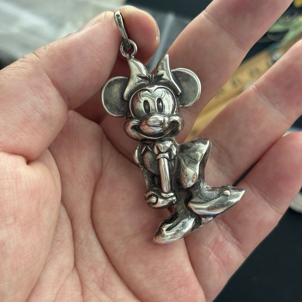 Large Disney Minnie Mouse Sterling Silver 925 3D Pendant Charm 10.9g Vintage